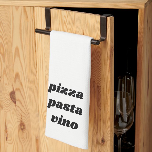 Funny Pizza Pasta Vino Namn White Black Cooking Kökshandduk (Thirds Fold)