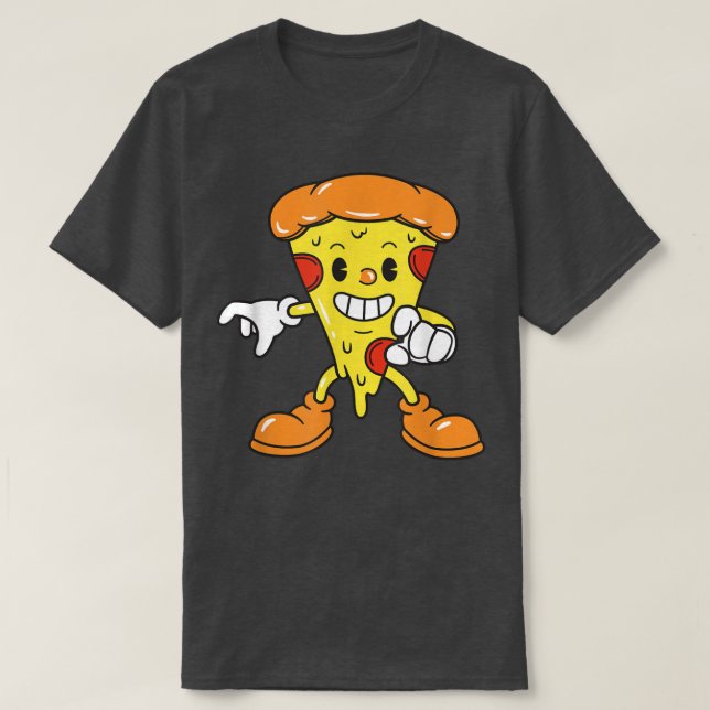 Funny Pizza Similing Tecknade figurer Cute Food L T Shirt (Design framsida)