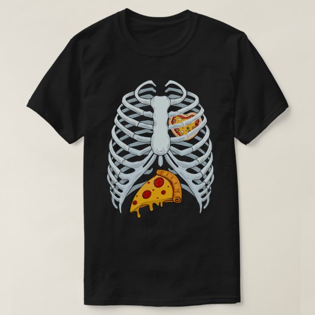 Funny Pizza Skeleton Rib Cage Halloween Costume T Shirt (Design framsida)