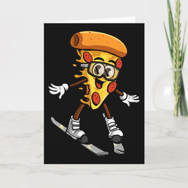 Funny Pizza Ski Cheesy Pie Foodie Skiing Instructo Kort (Framsida)