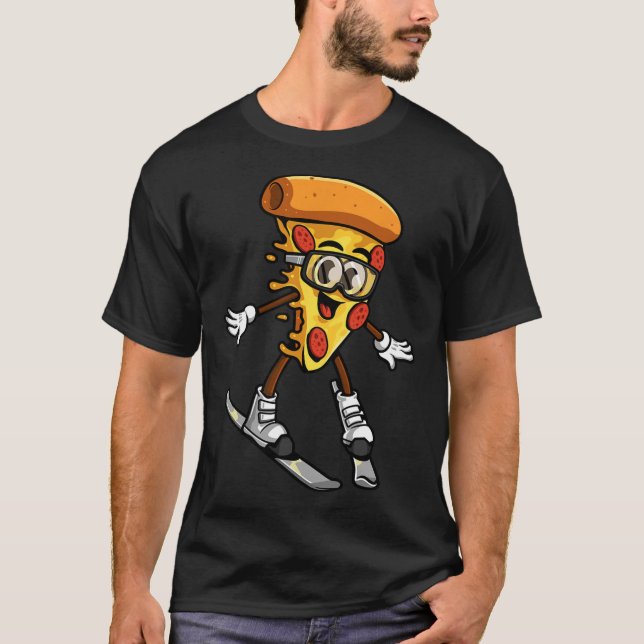 Funny Pizza Ski Cheesy Pie Foodie Skiing Instructo T Shirt (Framsida)