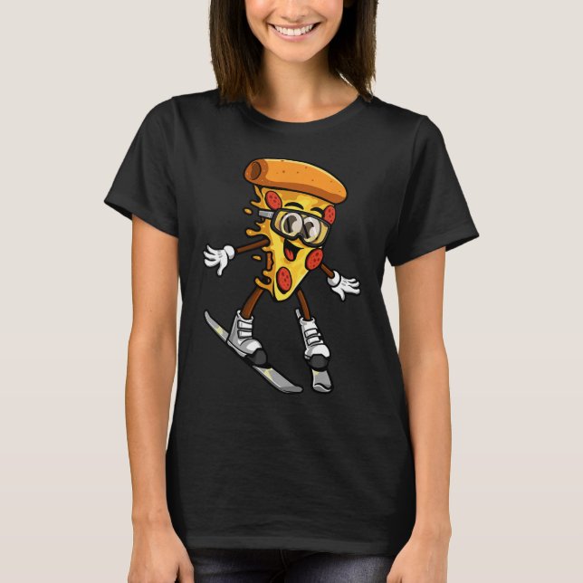 Funny Pizza Ski Cheesy Pie Foodie Skiing Instructo T Shirt (Framsida)