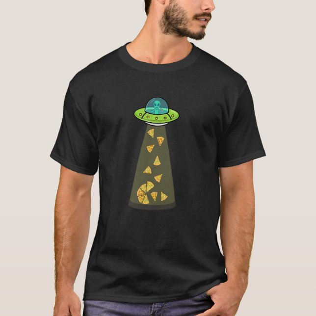 Funny Pizza Ufo Alien Eating Pizza A Ufo Extraterr T Shirt (Framsida)
