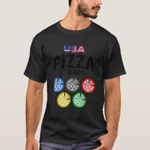 Funny Pizza USA Eating Team 5 Ringar Färg Flagga T Shirt