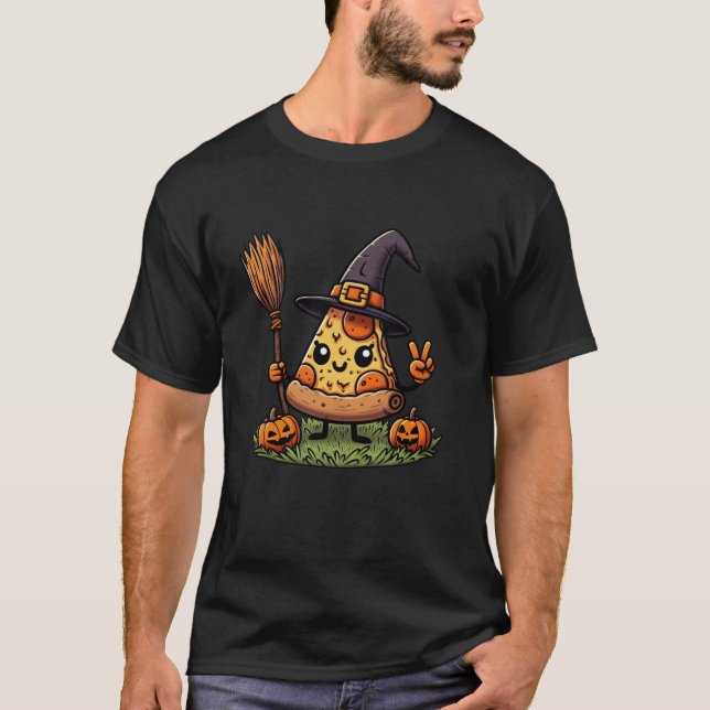Funny Pizza Witch Pumpkin Halloween Manar Womens K T Shirt (Framsida)