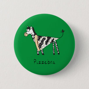 Funny Pizza Zebra Cute Tecknad Kids Knapp
