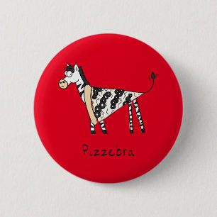 Funny Pizza Zebra Cute Tecknad Kids Knapp