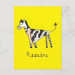 Funny Pizza Zebra Cute Tecknad Kids Vykort