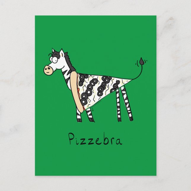 Funny Pizza Zebra Cute Tecknad Kids Vykort (Framsida)