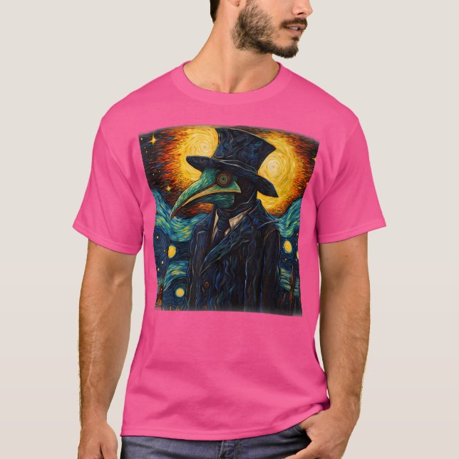 Funny Plague Doktor Starry Night Van Gogh Leears T Shirt (Framsida)