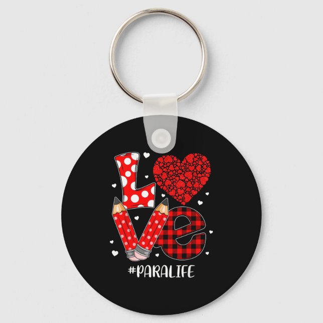 Funny Plaid Heart Love Para Life Valentine Day Chr Nyckelring (Framsida)