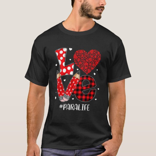 Funny Plaid Heart LOVE Para Life Valentine Day Chr T Shirt (Framsida)