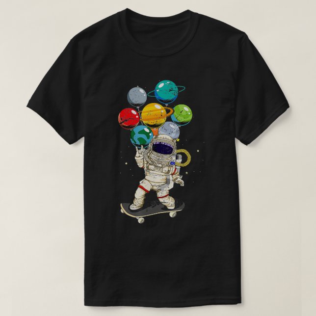 Funny Planets Skateboard Cosmonaut Space Astronaut T Shirt (Design framsida)