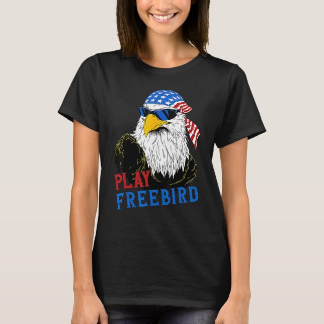 Funny Play Free Bird 4th Of July Bald Eagle Mullet T Shirt (Framsida)