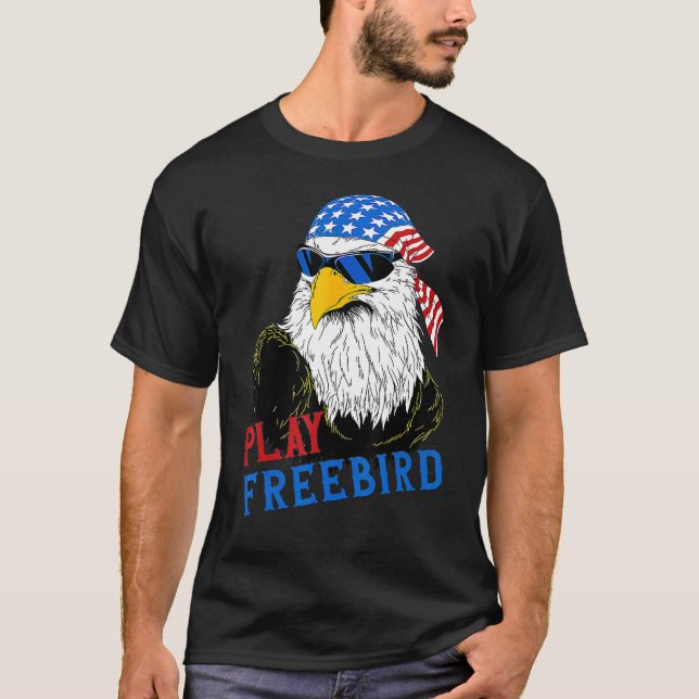 Funny Play Free Bird 4th Of July Bald Eagle Mullet T Shirt (Framsida)