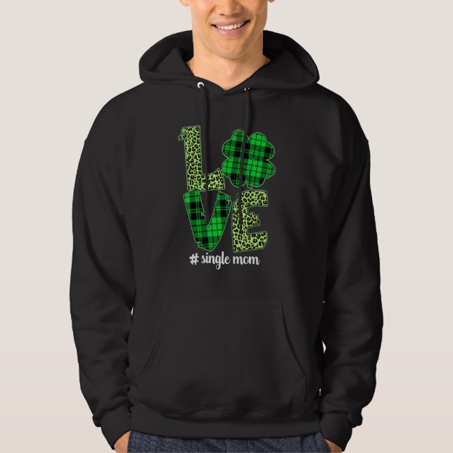 Funny Play Shamrock Kärlek Single Mamma Leopard St Hoodie (Framsida)