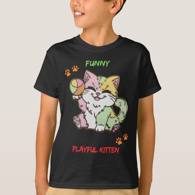 Funny Playful Kitten T Shirt (Framsida)