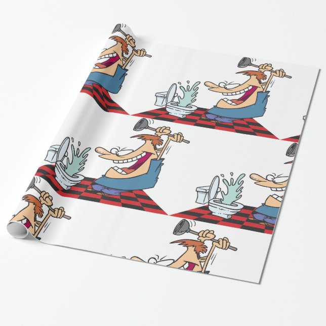 Funny plumber som tar bort blockering av ett toale presentpapper (Utrullad)