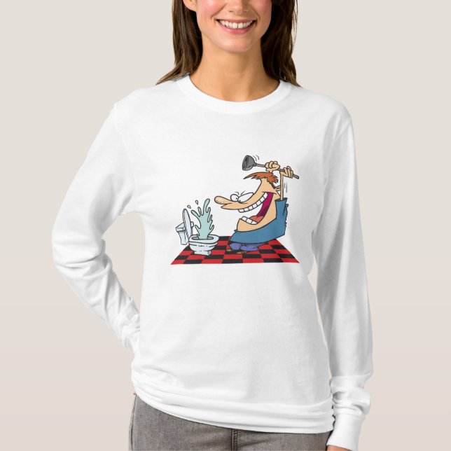 Funny Plumber with Toilet Plunge Humor T Shirt (Framsida)