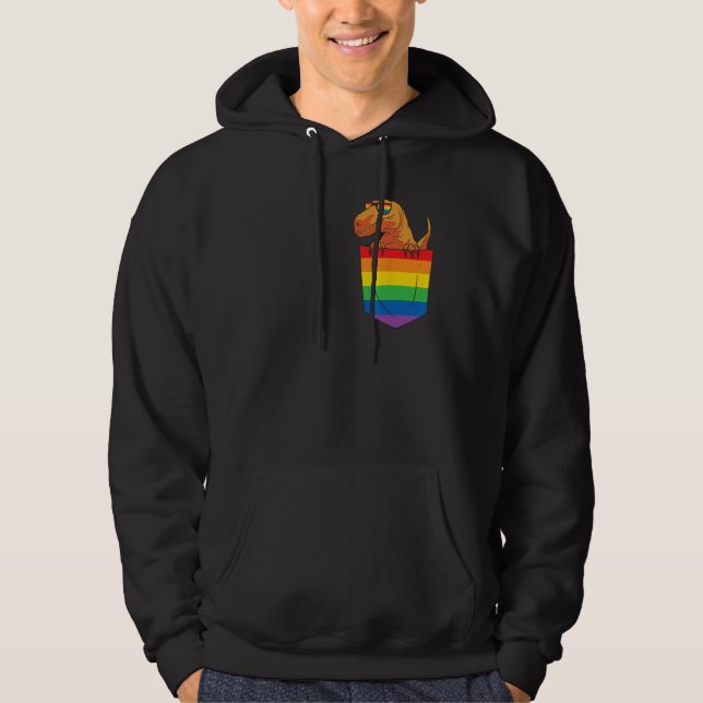 Funny Pocket dinosaur LGBT Animal Rainbow Flag Gay Hoodie (Framsida)