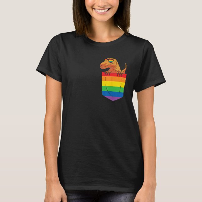 Funny Pocket dinosaur LGBT Animal Rainbow Flag Gay T Shirt (Framsida)