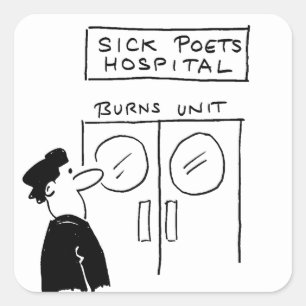 Funny Poet Hospital Tecknad Fyrkantigt Klistermärke