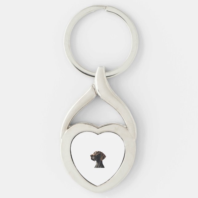 Funny Pointer Shirt Pointer Mamma Pappa Hund älska Twisted Heart Silverfärgad Nyckelring (Framsidan)