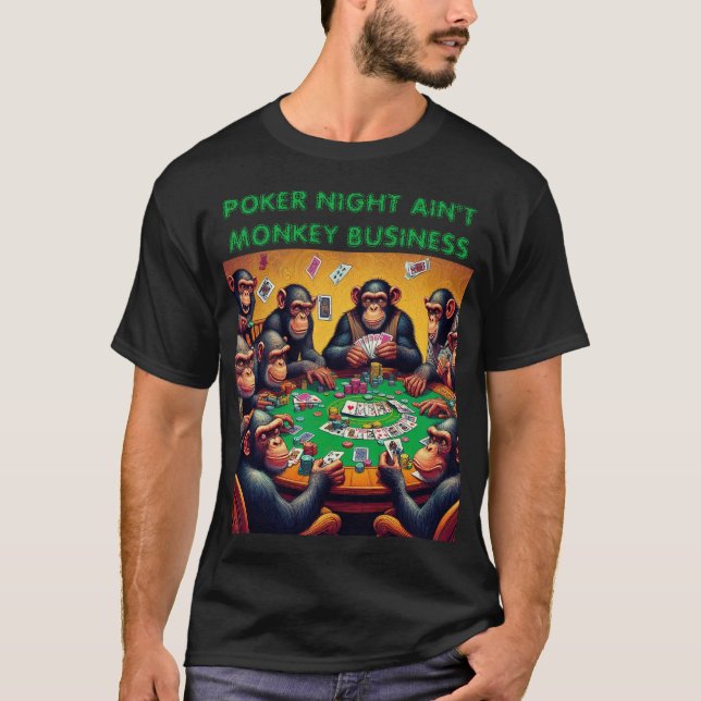 Funny Poker Night Chimp T Shirt (Framsida)