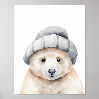 Funny polar i baby bär med sig en motorhuv i vatte poster