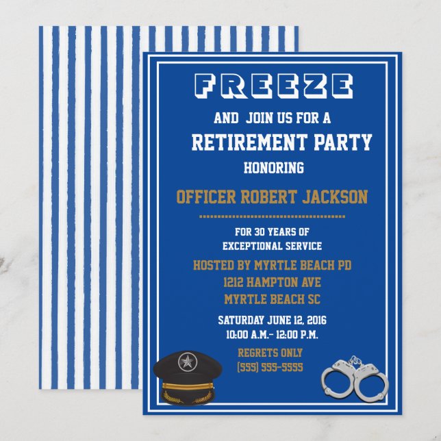 Funny polis Tillsatta lagar Pension Inbjudningar (Fram/baksida)