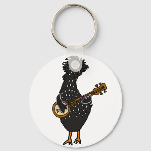 Funny Polish Chicken Playing Banjo Art Nyckelring