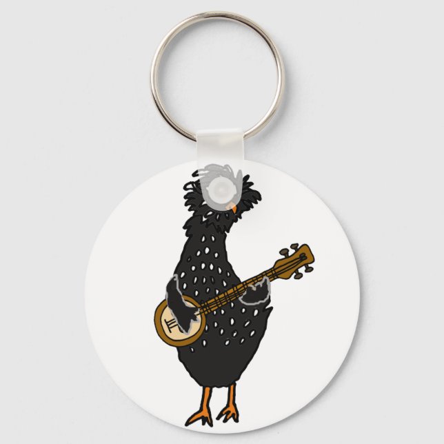 Funny Polish Chicken Playing Banjo Art Nyckelring (Framsida)