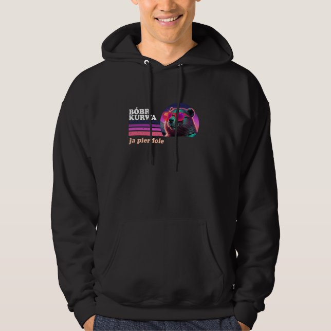 Funny polsk Kurwa Biber Retro Synthwave Stil Hoodie (Framsida)