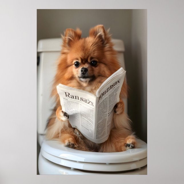 Funny Pomeranian Bathroom Print, Toilet Newspaper Poster (Framsidan)