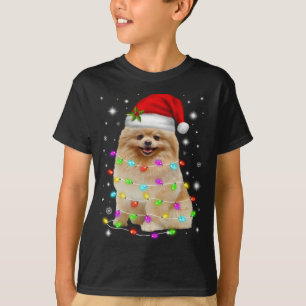 Funny Pommern Hund Santa Hat jul Ljus Lo T Shirt