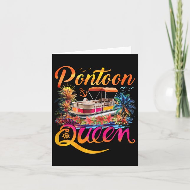 Funny Pontoon Queen Girls Women Pontooning Boat Pa Kort (Framsida)