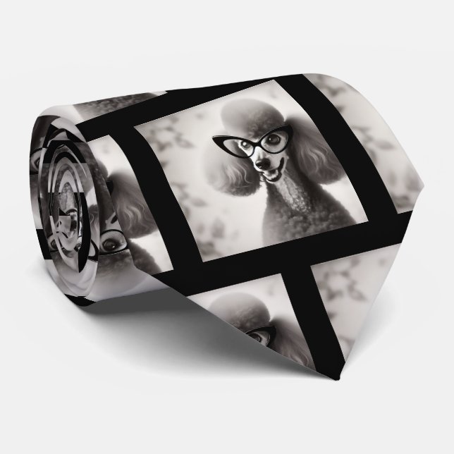 Funny Poodle with Glasses Nerd Neck Tie Slips (Rullad)