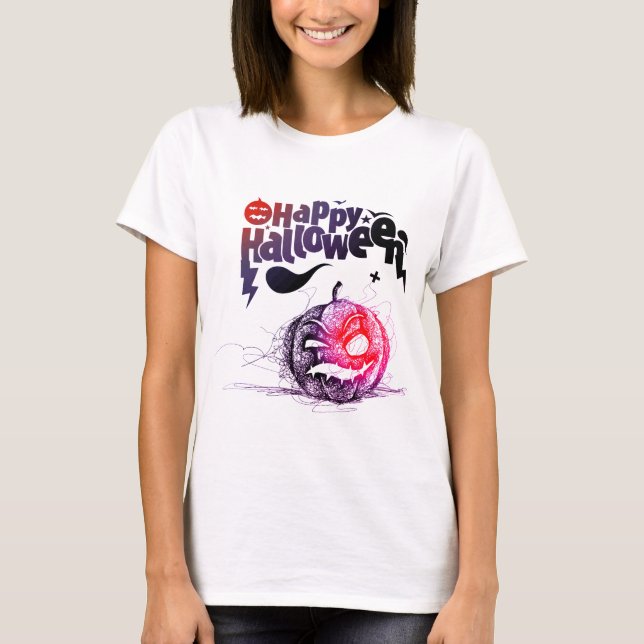Funny pooky Pumpkin Ansikte Happy halloween T Shirt (Framsida)