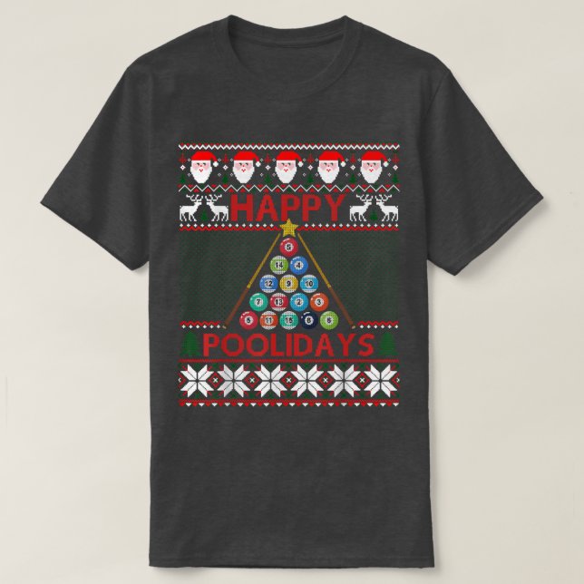 Funny Pool Christmas Tree Billiards Ugly Sweater  T Shirt (Design framsida)