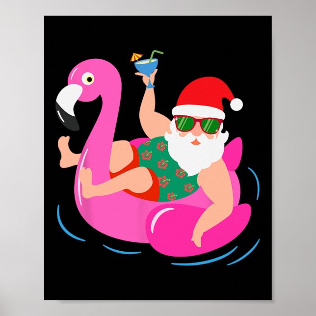 Funny Pool Party Santa Sungles Flamingo Christmas  Poster (Framsidan)