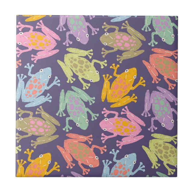 Funny pop art tropical frogs pattern. kakelplatta (Framsidan)