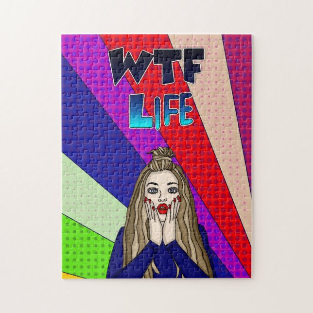 Funny pop Art WTF Life ] Dam Freout Pussel (Vertikal)