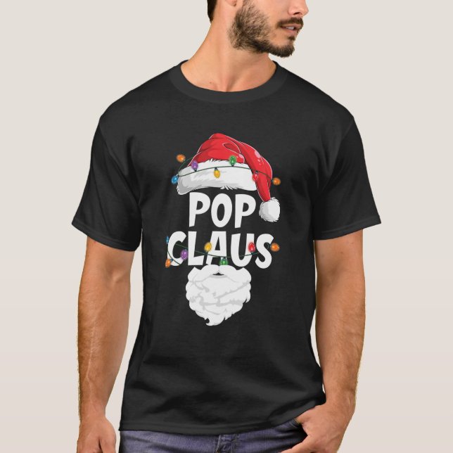 Funny Pop Claus Santa Hat-familjens julpajamas T Shirt (Framsida)
