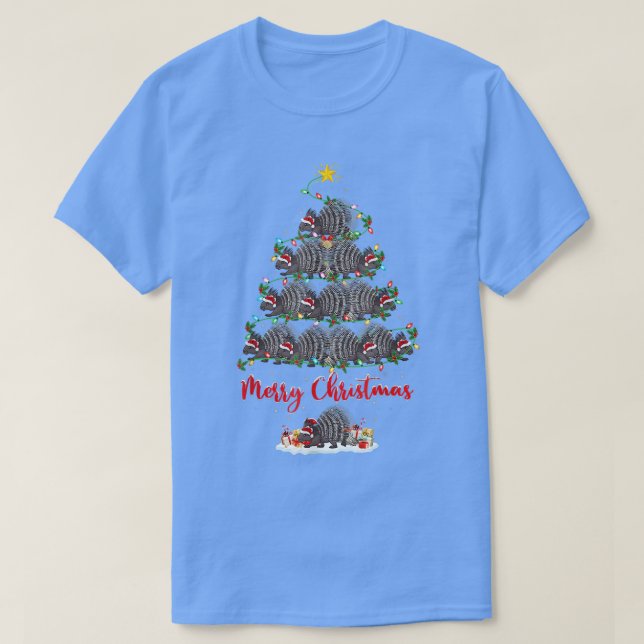 Funny Porcupine Christmas Tree Lights Santa Porcup T Shirt (Design framsida)