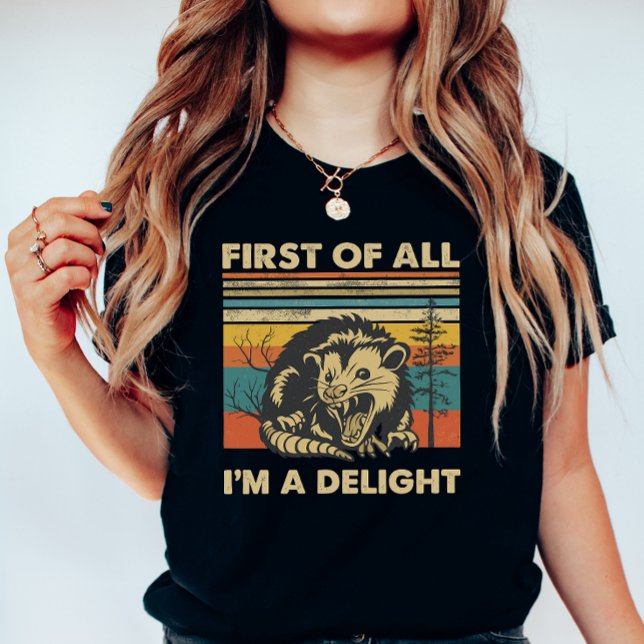 Funny Possum Retro Forest; “I’m a Delight” Summer  T Shirt (Skapare uppladdad)