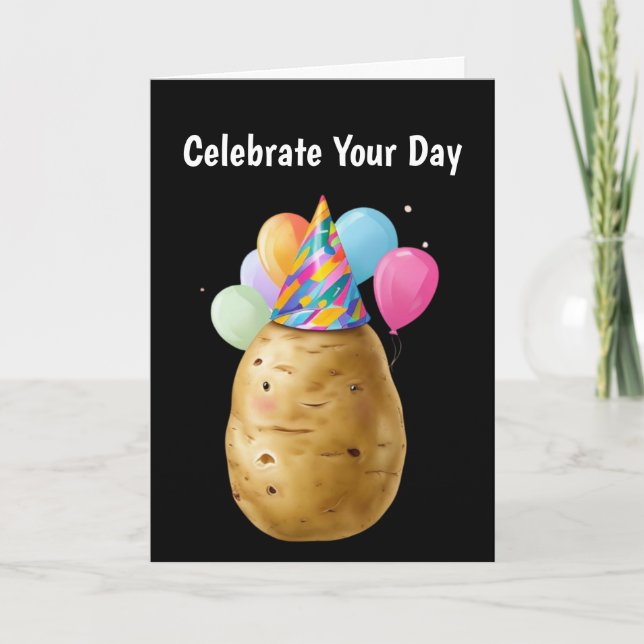 Funny Potato Birthday Gift med Party Hat Kort (Framsida)