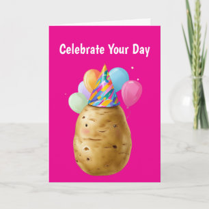 Funny Potato Birthday Gift med Party Hat Kort