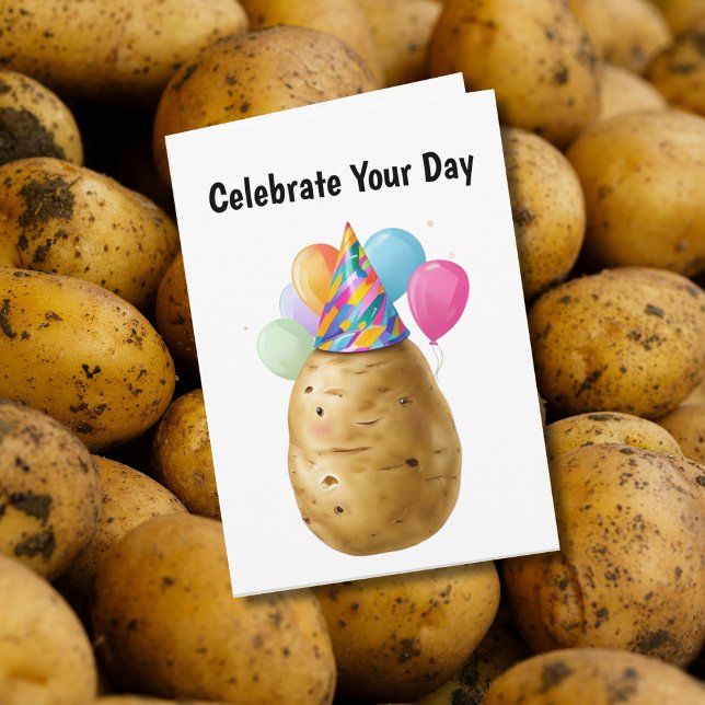 Funny Potato Birthday Gift med Party Hat Kort (Skapare uppladdad)