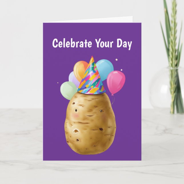 Funny Potato Birthday Gift med Party Hat Kort (Framsida)