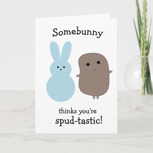 Funny Potato Blue Bunny Påsk Card Kort (Framsida)